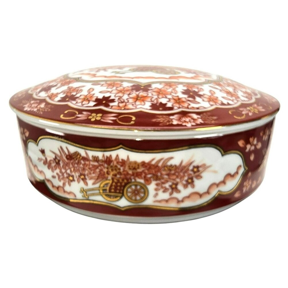 Shibata China Vintage Japanese Kutani Porcelain Lidded Box Floral Design JE295